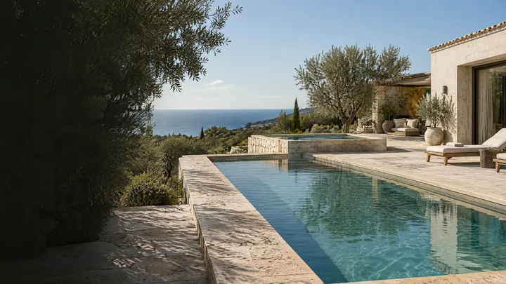 Illustrative natural stone pool terrace at an Algarve villa